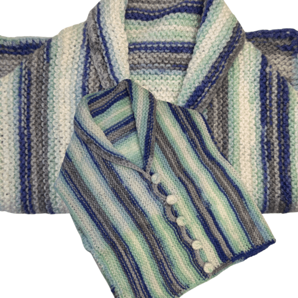 Baby-Strickweste – Blau & Grün gestreift mit Knöpfen