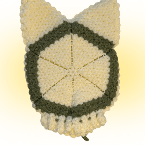 Handgefertigter Duschschwamm – Katzenmotiv in Gelb & Grün - Image 2